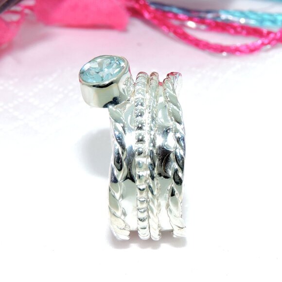 Blue Topaz Spinner Ring, Sterling Silver, Handmade Design Ring, Ring Size:-8US - Picture 4 of 4